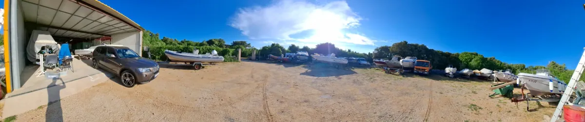 Boat on dry dock for maintenance in Cres